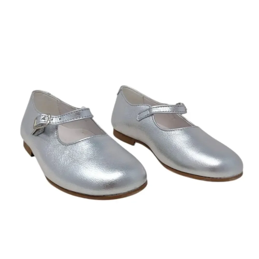 La Coqueta Tuckernuck Silver Leather Mary Jane Shoes Girls Size 27